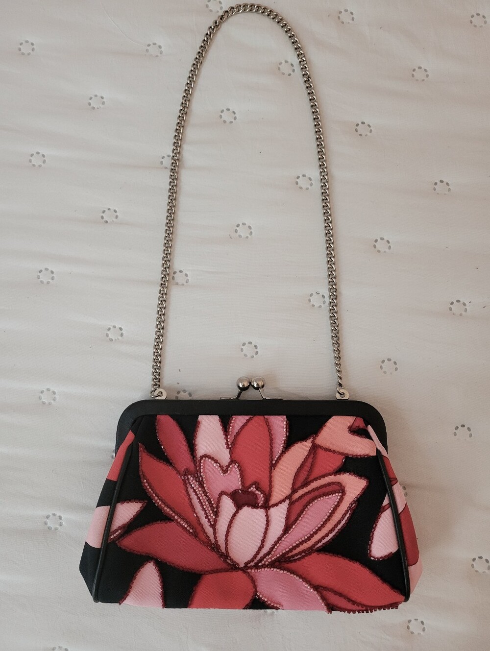 Vintage Isabella Fiore Waterlily Beaded Convertible Kisslock Bag Clutch Y2K